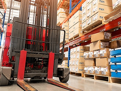 Fork lift in warehouse