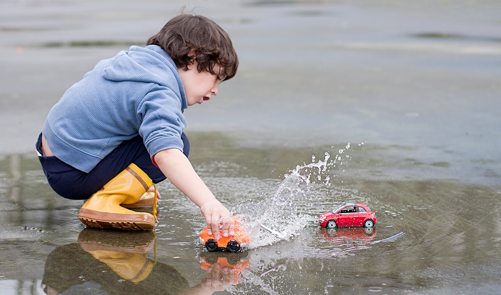 Image of child playing in a puddle