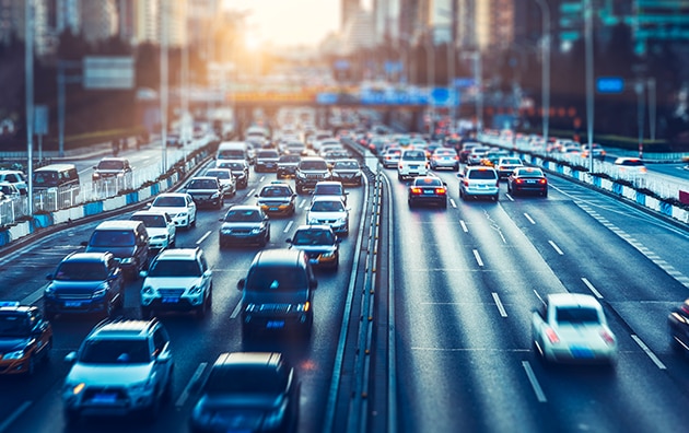 Cars in traffic on a highway